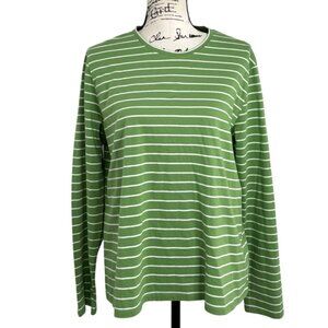 Kule Long Sleeve Top Green & White Striped Crewneck Cotton Womens Size L NEW